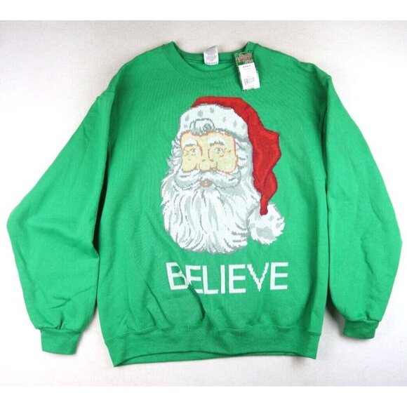 CHRISTMAS - SANTA CLAUS - MEN'S GREEN PULLOVER HOLIDAY SWEATSHIRT - SIZE L - NWT - Picture 1 of 5